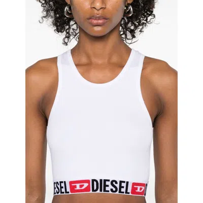 Diesel Sandra-d-core Sleeveless Racerback Crop Top In White