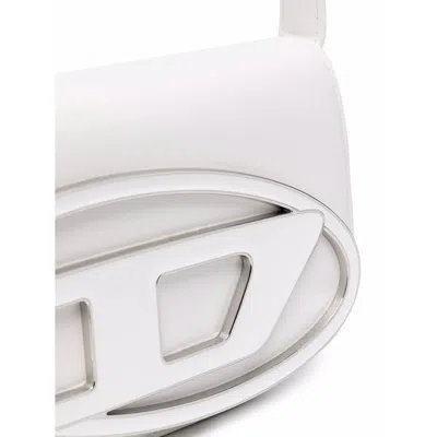 Diesel Structured White Handbag With Metallic Logo Accent In Gold