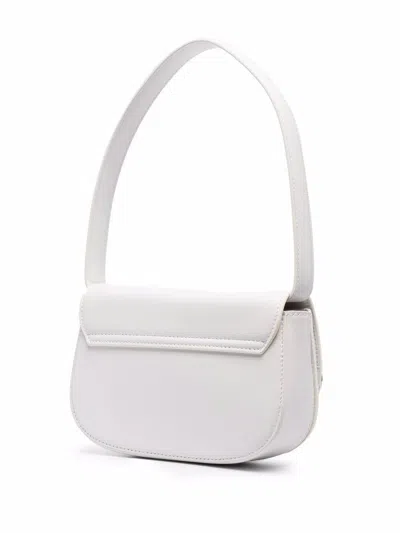 Diesel Structured White Handbag With Metallic Logo Accent In Gold