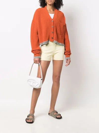 Diesel Structured White Handbag With Metallic Logo Accent In Gold