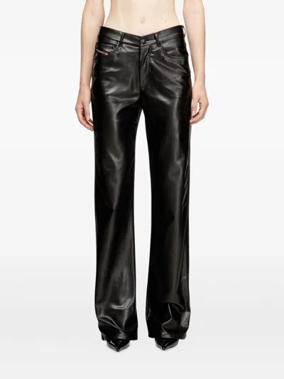 Diesel Faux Leather Wide Leg Trousers Belt Loops In Multi