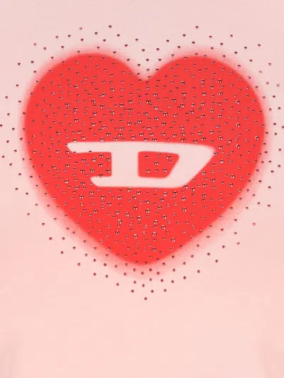 Diesel Heart Cotton T-shirt Rhinestone Graphic In Pink