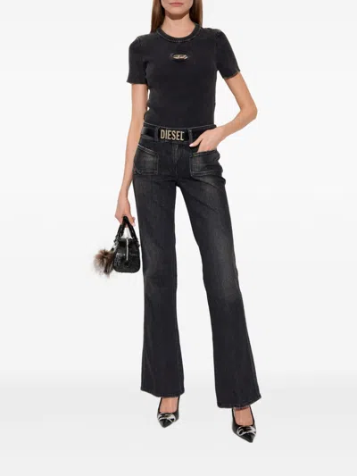 Diesel Short Sleeve Ribbed Crew Neck Top In Black