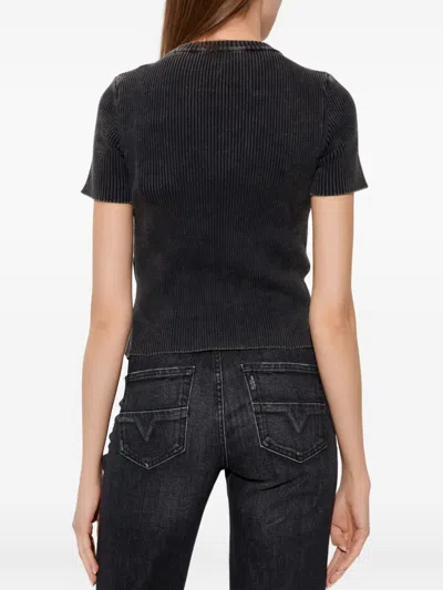 Diesel Short Sleeve Ribbed Crew Neck Top In Black