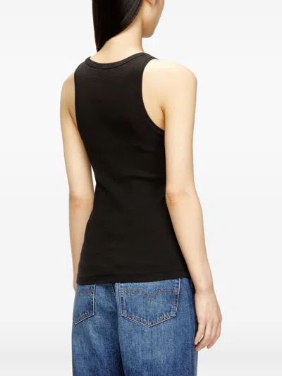 Diesel Black Tank Top With Logo On The Front And Ribbed Design In Cotton Woman In Blue