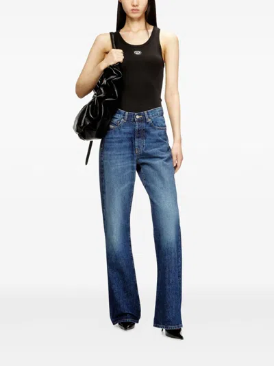 Diesel Black Tank Top With Logo On The Front And Ribbed Design In Cotton Woman In Blue