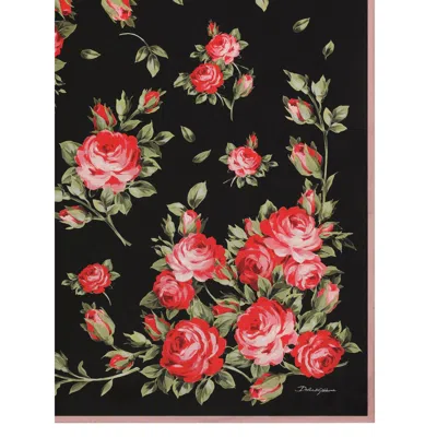 Dolce & Gabbana 90x90 Cm Silk Twill Scarf With A Rose Bouquet Print In Animal Print
