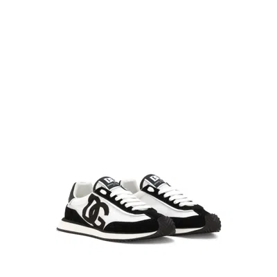 Dolce & Gabbana Aria White And Black Running Sneakers With Logo Detail In Suede And Tech Fabric Man In Multi