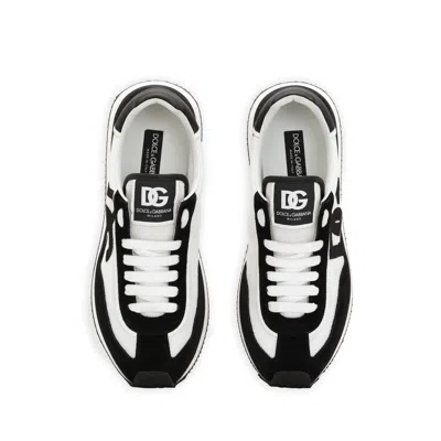 Dolce & Gabbana Aria White And Black Running Sneakers With Logo Detail In Suede And Tech Fabric Man In Multi