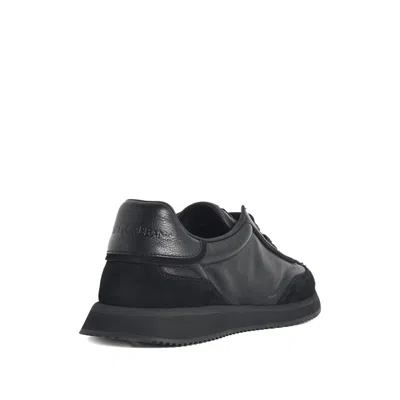 Dolce & Gabbana Round Toe Leather Sneakers With Suede Accents In Black