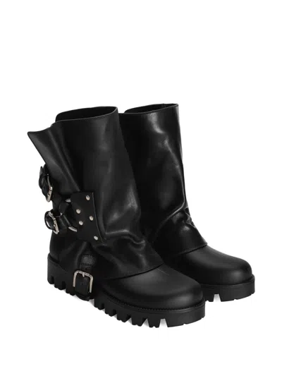 Dolce & Gabbana Chunky Sole Mid-calf Rain Boots With Studs In Black