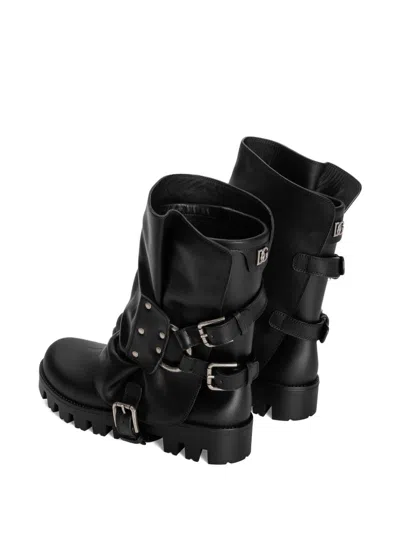 Dolce & Gabbana Chunky Sole Mid-calf Rain Boots With Studs In Black
