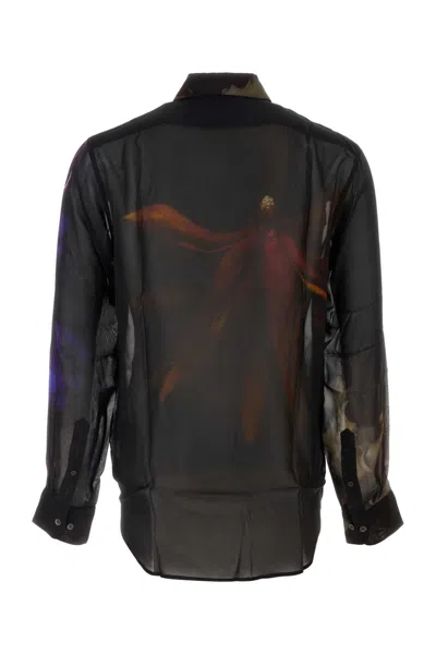 Dries Van Noten Men Printed Organza Curles Shirt In Black
