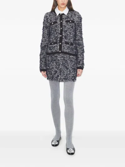 Tory Burch Kendra Tweed Button Cardigan In Blue