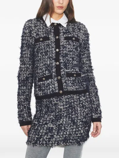 Tory Burch Kendra Tweed Button Cardigan In Blue