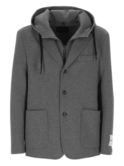 Officina 36 Hooded Button Jacket In Black