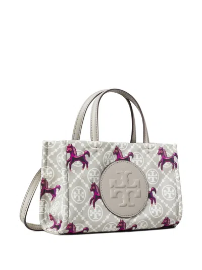 Tory Burch Mini Ella Horse-pattern Logo Tote In Gray