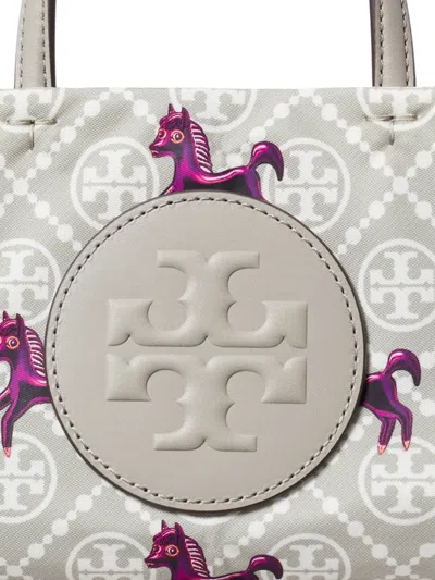 Tory Burch Mini Ella Horse-pattern Logo Tote In Gray