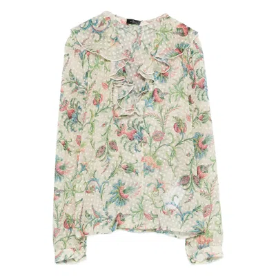 Etro Ruffled Floral Top In Multi