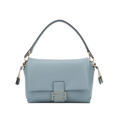 Fendi Mamma Baguette Medium Leather Shoulder Bag In Blue