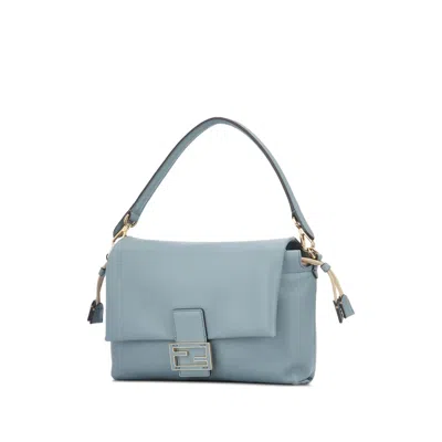 Fendi Mamma Baguette Medium Leather Shoulder Bag In Blue
