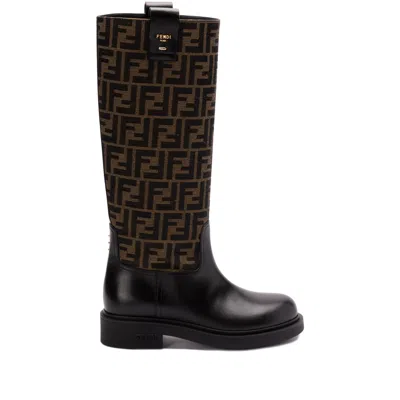 Fendi Leather Knee High Boots In Black