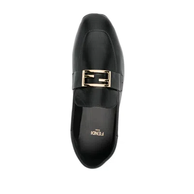 Fendi Baguette Folded Heel Leather Loafer In Black