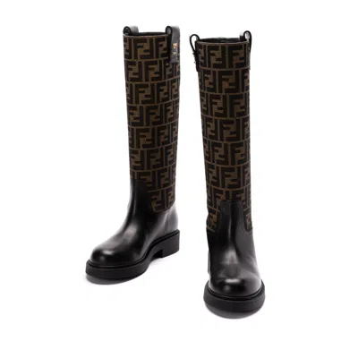 Fendi Leather Knee High Boots In Black