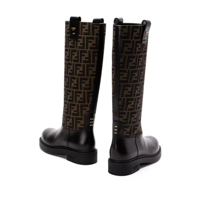 Fendi Leather Knee High Boots In Black