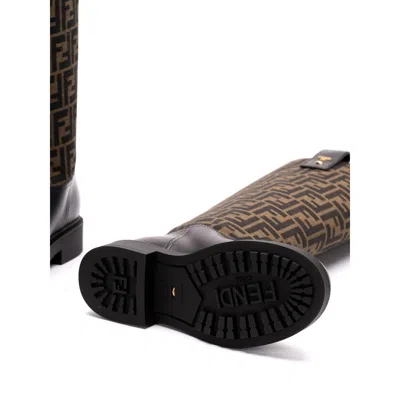 Fendi Leather Knee High Boots In Black