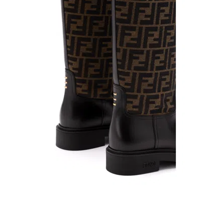 Fendi Leather Knee High Boots In Black