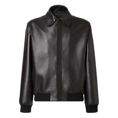 Fendi Pointed-collar Leather Jacket In Black