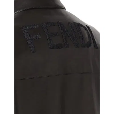 Fendi Pointed-collar Leather Jacket In Black