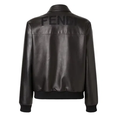 Fendi Pointed-collar Leather Jacket In Black