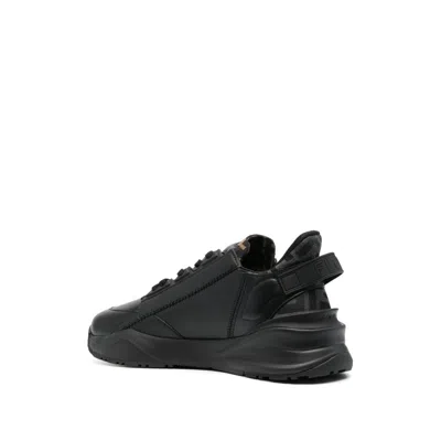 Fendi Men Leather Flow Sneakers With Ff Jacquard Fabric Inserts In Black