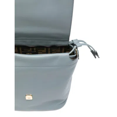 Fendi Leather Backpack Adjustable Straps Drawstring Top Handle In Blue