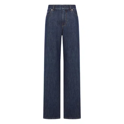 Fendi High-waisted And Straight Leg Five-pocket Jeans Clothing In Blue