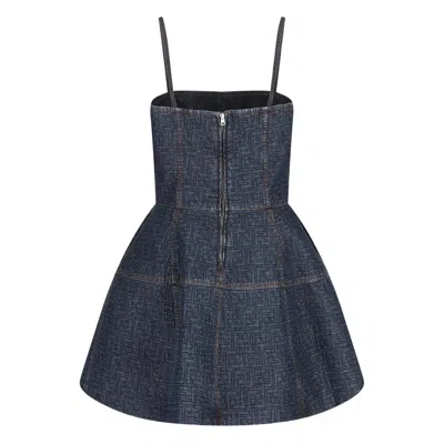 Fendi Ff Motif Denim Mini Dress In Blue