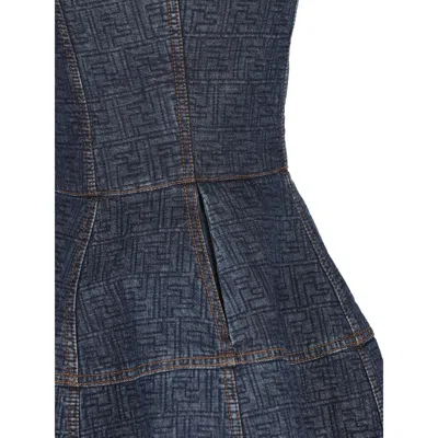 Fendi Ff Motif Denim Mini Dress In Blue