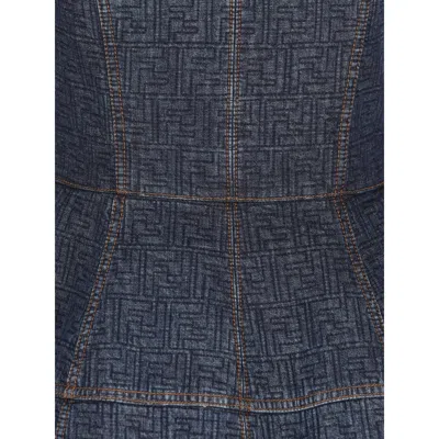 Fendi Ff Motif Denim Mini Dress In Blue