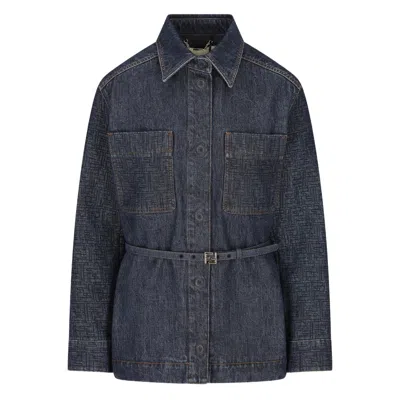 Fendi Go-to Denim Shirt Jacket With Quilted Ff Motif Clothing In Blue
