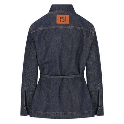 Fendi Go-to Denim Shirt Jacket With Quilted Ff Motif Clothing In Blue