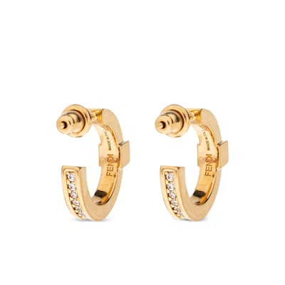 Fendi Forever Metal And Crystal Hoop Earrings Accessories In Brown