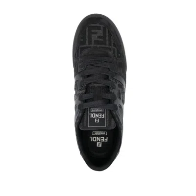 Fendi Match Sneakers In Ff Jacquard Fabric And Suede In Gray