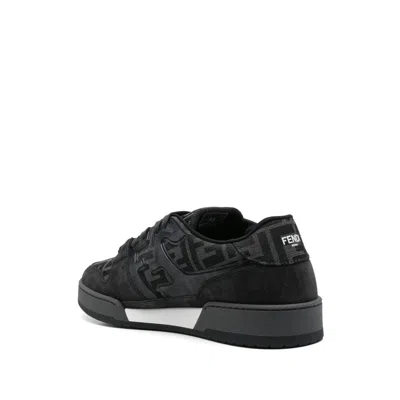 Fendi Match Sneakers In Ff Jacquard Fabric And Suede In Gray
