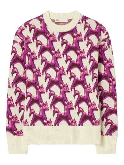 Tory Burch Jacquard Crew-neck Sweater In Multi
