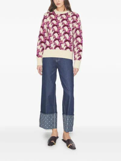 Tory Burch Jacquard Crew-neck Sweater In Multi