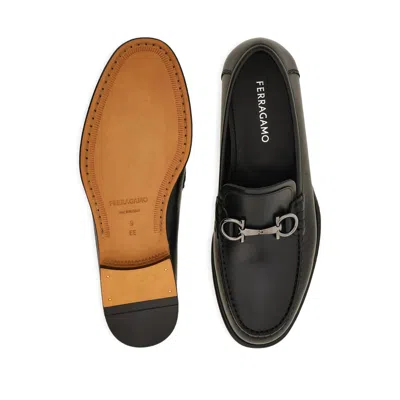 Ferragamo Brown Loafers With Metallic Gancini Detail On The Front In Leather Man