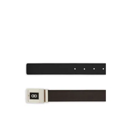 Ferragamo Reversible Leather Belt Square Buckle In Brown