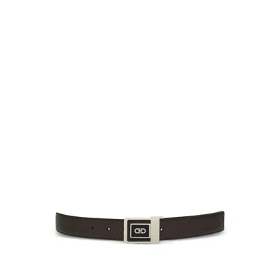 Ferragamo Reversible Leather Belt Square Buckle In Brown